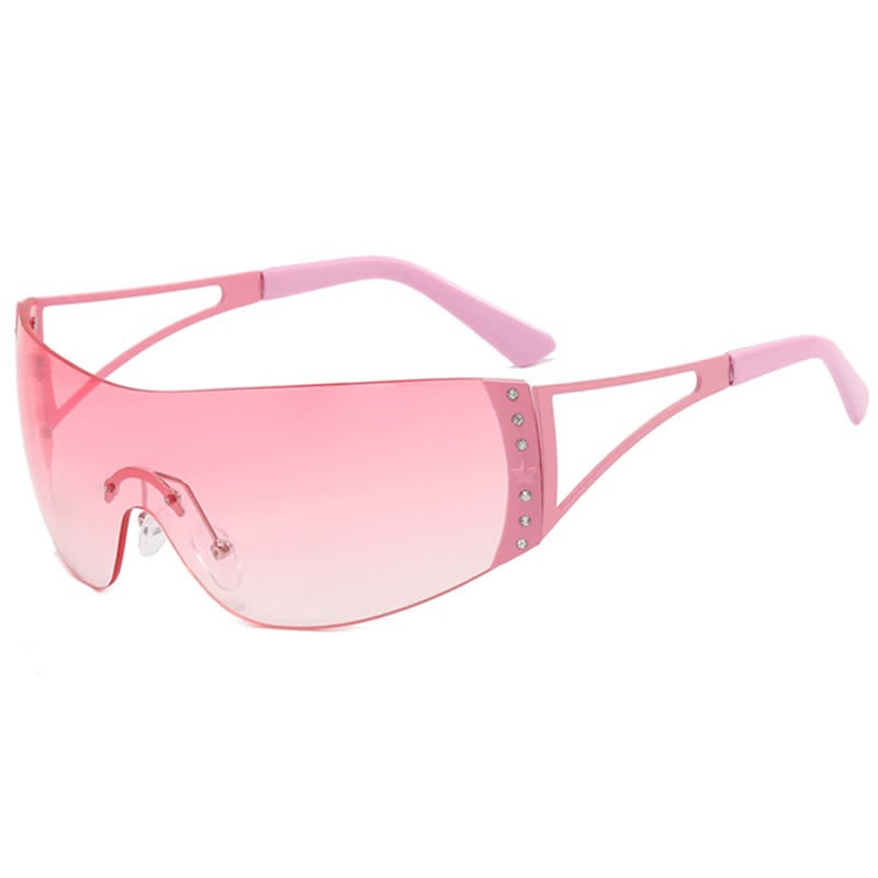 Spykay™ SG60852 Y2K Vintage Rhinestone Decor One-piece Rimless Hipster Sunglasses