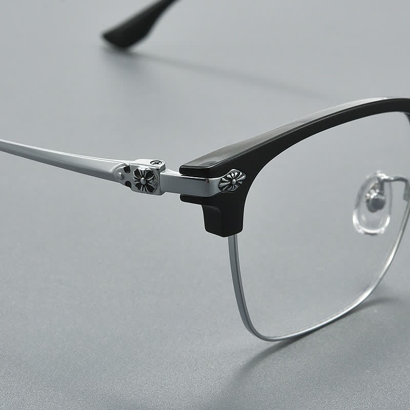 Spykay™ EG26934 Square Titanium Frame Anti-blue Light Browline Chrome Heart Glasses - image 8
