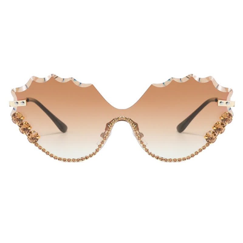 Spykay™ SG60838 Rhinestone Decor Wave Frame Oversized Rimless Sunglasses