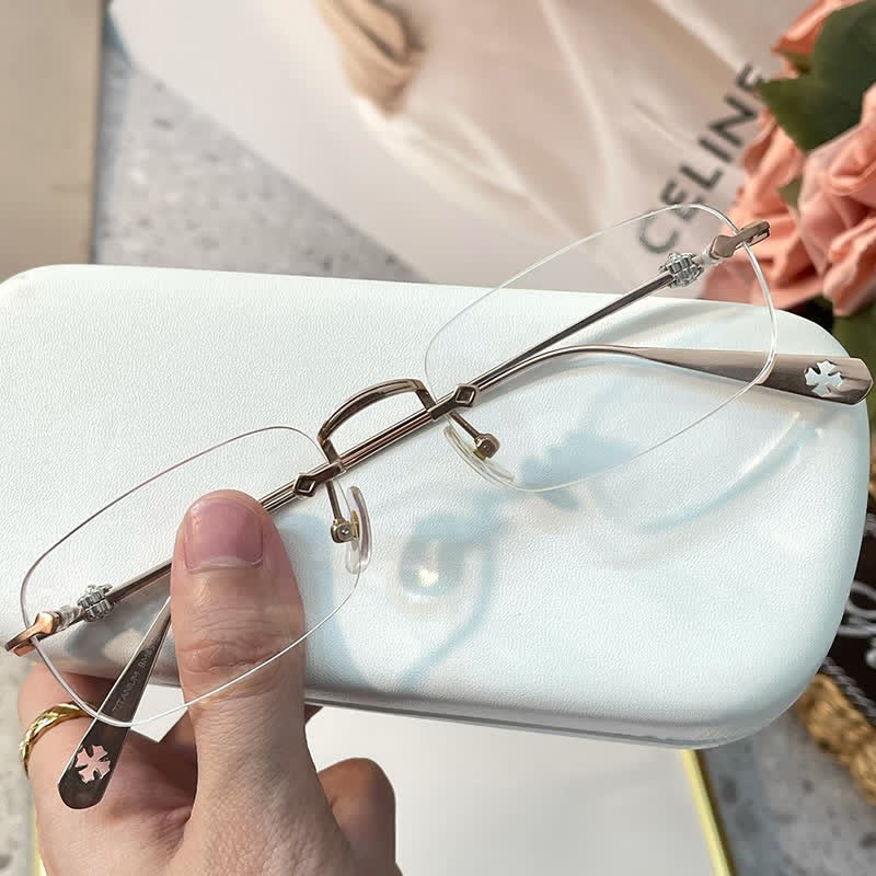 Spykay™ EG26935 Rectangle Titanium Frame Anti-blue Light Rimless Chrome Heart Glasses - Rose Golden - image 5