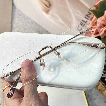 Spykay™ EG26935 Rectangle Titanium Frame Anti-blue Light Rimless Chrome Heart Glasses - Rose Golden - image 5