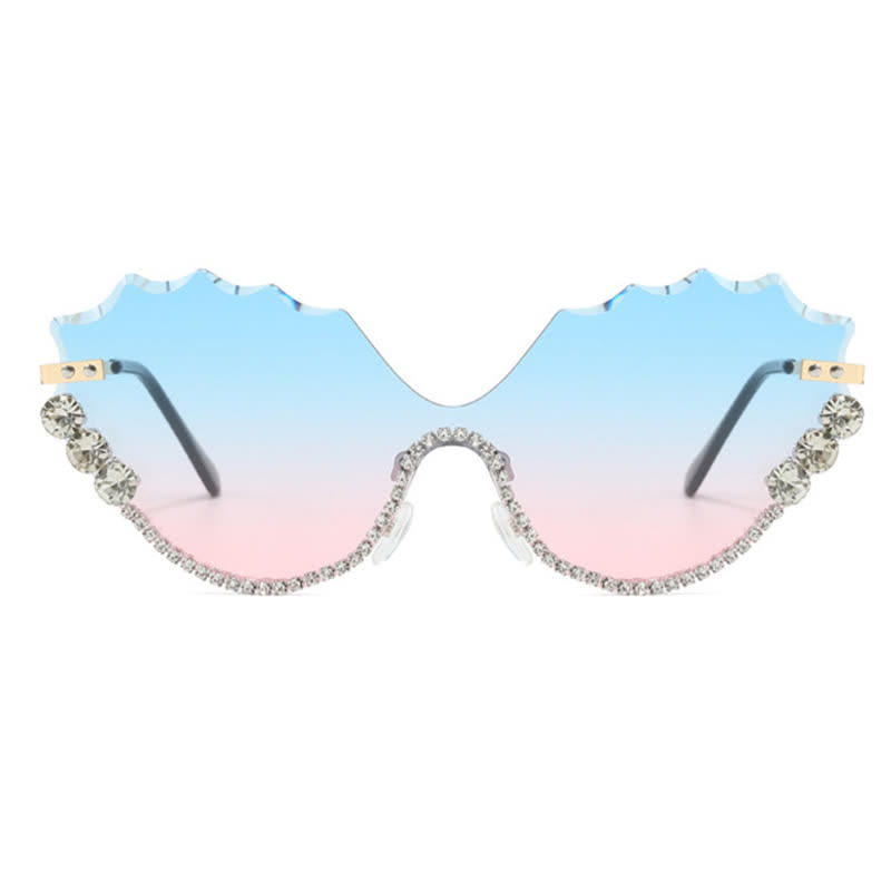 Spykay™ SG60838 Rhinestone Decor Wave Frame Oversized Rimless Sunglasses