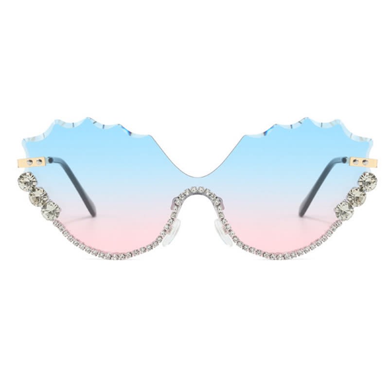 Spykay™ SG60838 Rhinestone Decor Wave Frame Oversized Rimless Sunglasses