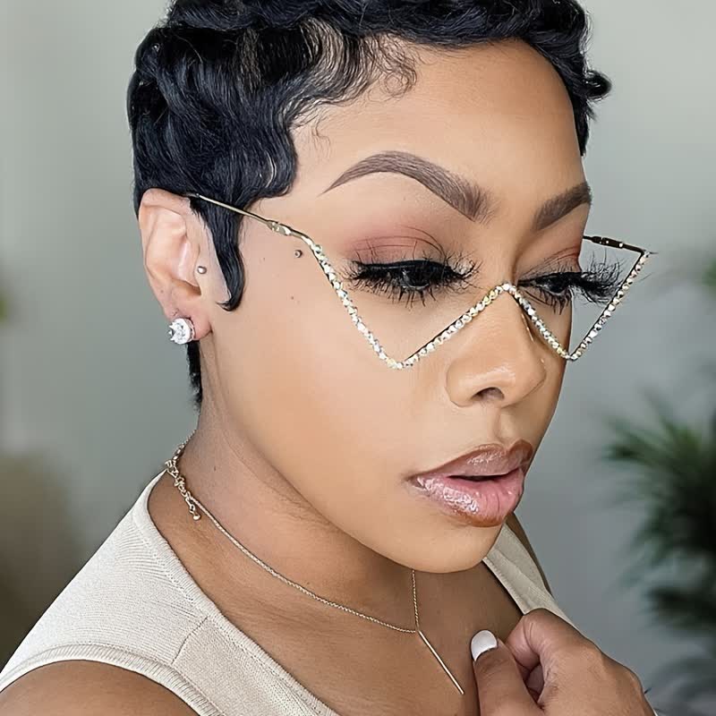 Spykay™ EG26881 Trendy Lensless Rhinestone Decor Semi-Rimless Glasses - image 9