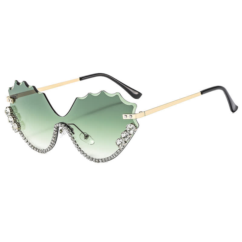 Spykay™ SG60838 Rhinestone Decor Wave Frame Oversized Rimless Sunglasses