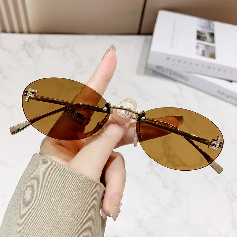 Spykay™ SG60701 'F' Design Oval Frames Rimless Sunglasses