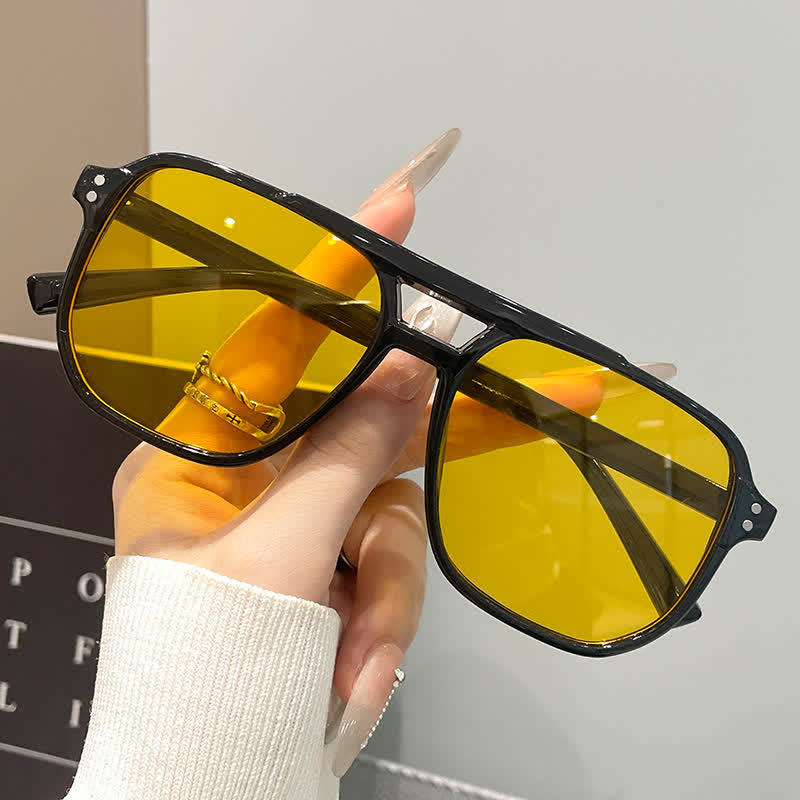 Spykay™ SG60735 Vintage Double Bridges Tinted Aviator Sunglasses - Black/Yellow - image 22