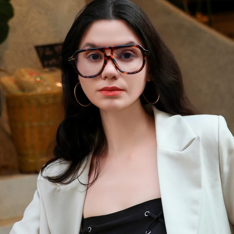 Spykay™ EG26883 Anti-blue Light Double Bridges Oversized Aviator Thick Eyeglasses - image 5