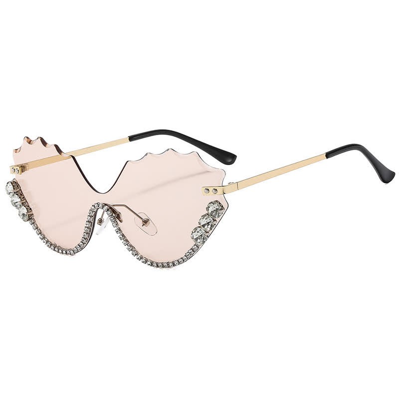 Spykay™ SG60838 Rhinestone Decor Wave Frame Oversized Rimless Sunglasses
