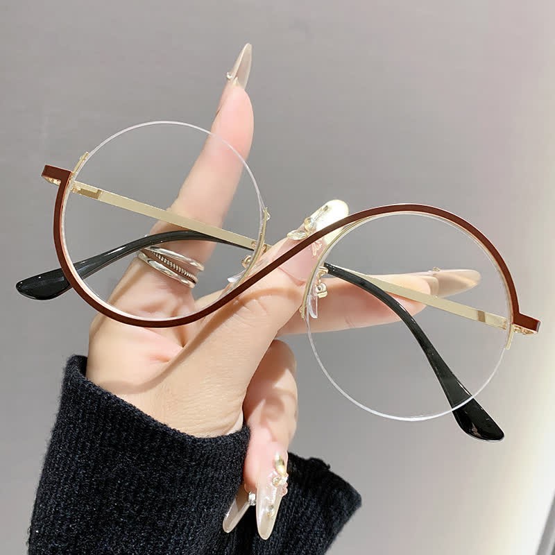 Spykay™ EG26662 "S" Design Metal Semi-Rimless Round Frame Unique Retro-Vintage Glasses - Coffee - image 26