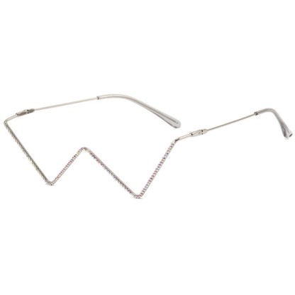 Spykay™ EG26881 Trendy Lensless Rhinestone Decor Semi-Rimless Glasses - Silver B - image 13