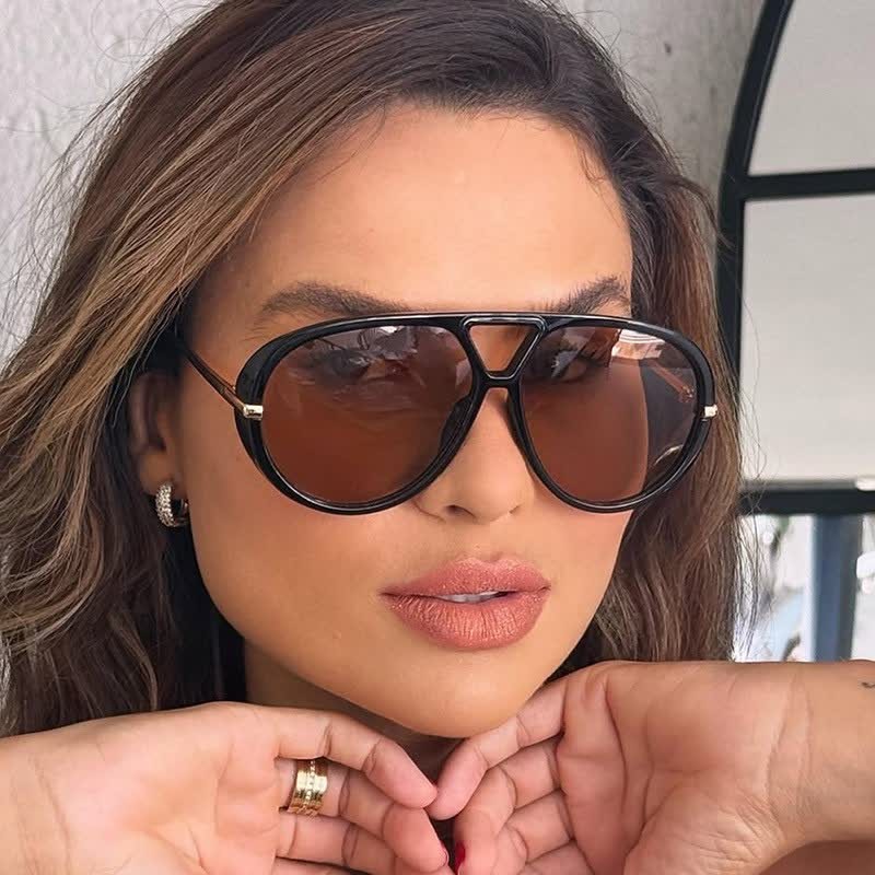 Spykay™ SG60674 Fashion Double Bridges Aviator Sunglasses - Black/Coffee - image 14