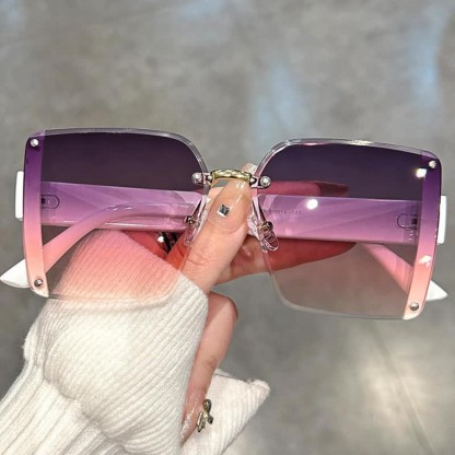 Spykay™ SG60835 Square Frame Oversized Rimless Sunglasses - Purple/Pink - image 19