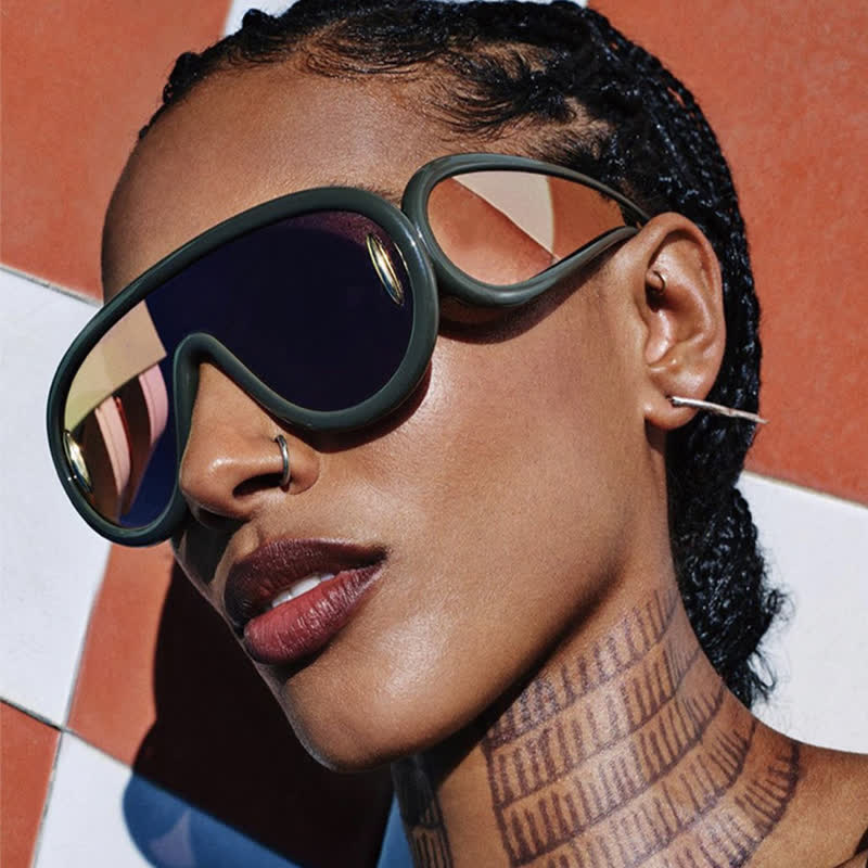 Spykay™ SG61002 Steampunk One-piece Frame Oversized Mirrored Sunglasses - image 18