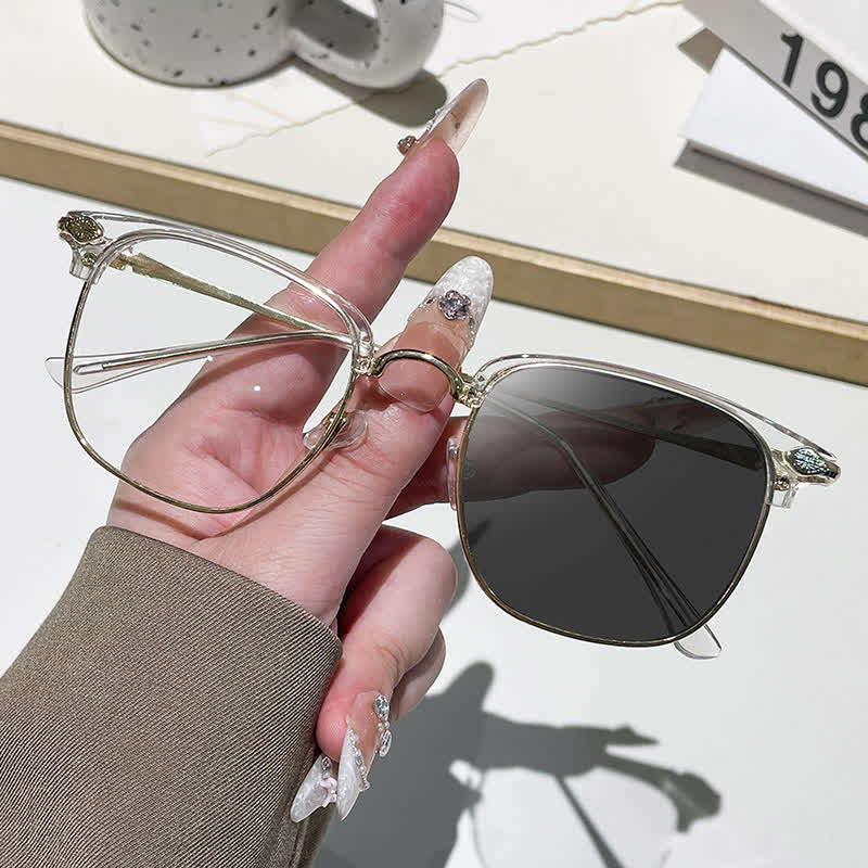 Spykay™ SG60994 Unisex Retro Square Frame Anti-blue Light Browline Photochromic Sunglasses - Golden - image 6