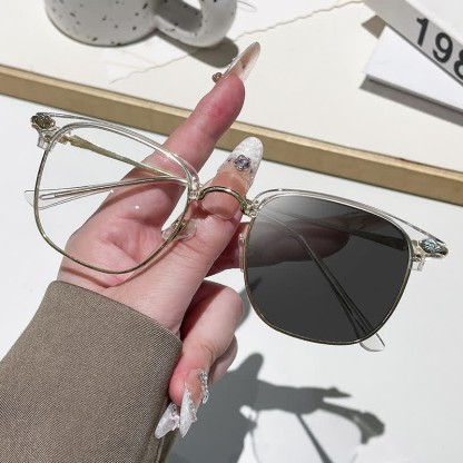 Spykay™ SG60994 Unisex Retro Square Frame Anti-blue Light Browline Photochromic Sunglasses - Golden - image 6