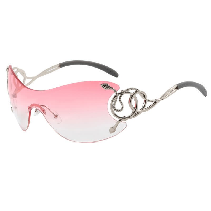 Spykay™ SG60904 Snake Design Temples One-piece Rimless Y2K Sunglasses