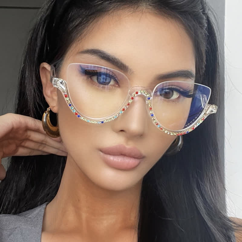 Spykay™ EG26687 Cat-Eye Frame Rhinestone Decor Semi-Rimless Glasses - Multicolor - image 1