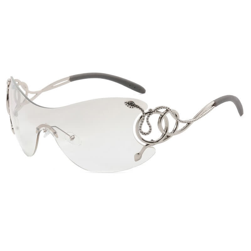 Spykay™ SG60904 Snake Design Temples One-piece Rimless Y2K Sunglasses
