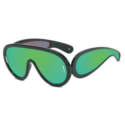 Spykay™ SG61002 Steampunk One-piece Frame Oversized Mirrored Sunglasses - Black/Green - image 27