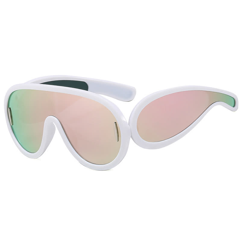 Spykay™ SG61002 Steampunk One-piece Frame Oversized Mirrored Sunglasses - White/Pink Silver - image 33