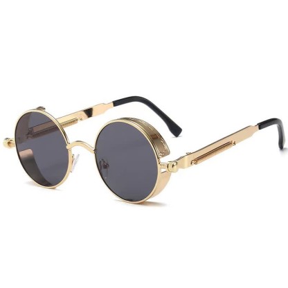 Spykay™ SG60945 Retro Punk Round Frame Spring Temples Sunglasses - Golden/Grey - image 8