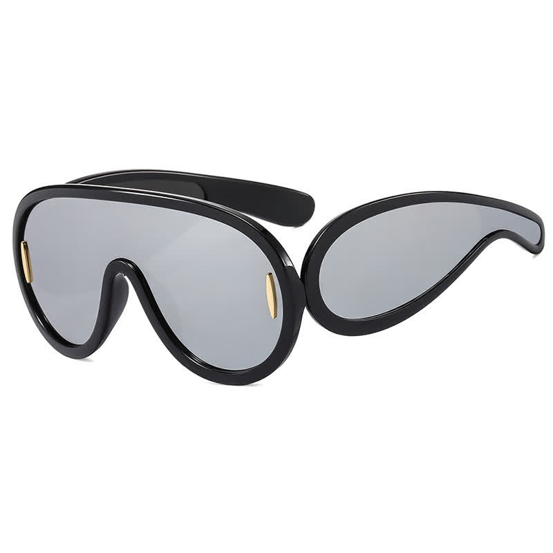 Spykay™ SG61002 Steampunk One-piece Frame Oversized Mirrored Sunglasses - Black/Silver - image 32