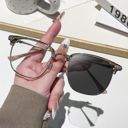 Spykay™ SG60994 Unisex Retro Square Frame Anti-blue Light Browline Photochromic Sunglasses - Brown - image 10