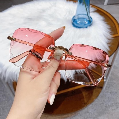 Spykay™ SG61010 Square Frame Oversized Trendy Rimless Sunglasses - Pink - image 14