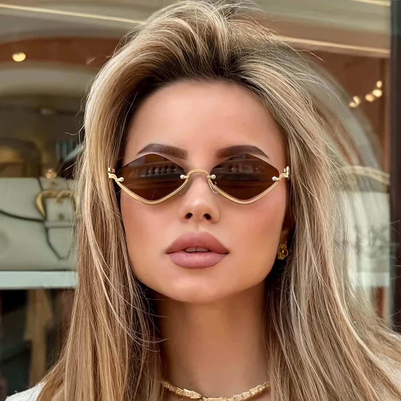 Spykay™ SG60868 Semi-Rimless Rhombus Small Frame Sunglasses - Brown - image 13