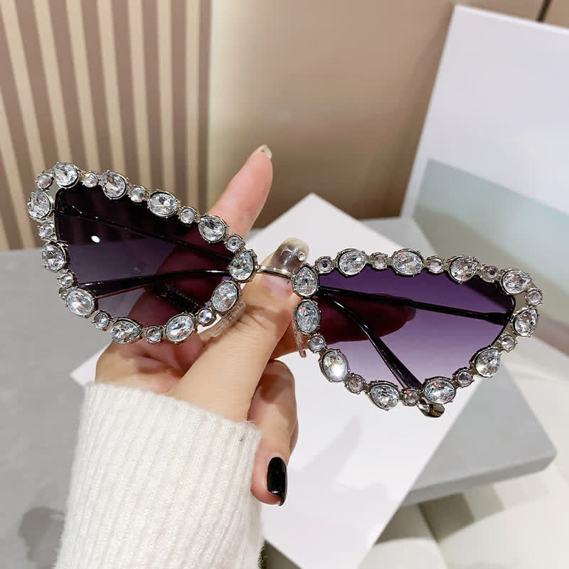 Spykay™ SG60894 Vintage-Retro Rhinestone Decor Cat-Eye Oversized Sunglasses