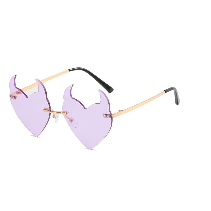Spykay™ SG60991 Halloween Rimless Devil Horns Heart Sunglasses for Women Men - Purple - image 17