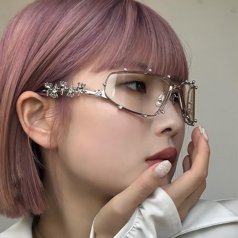 Spykay™ EG26751 Rhinestone Decor Geometric Frame Hipster Y2K Glasses - image 14