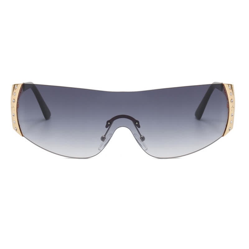 Spykay™ SG60852 Y2K Vintage Rhinestone Decor One-piece Rimless Hipster Sunglasses
