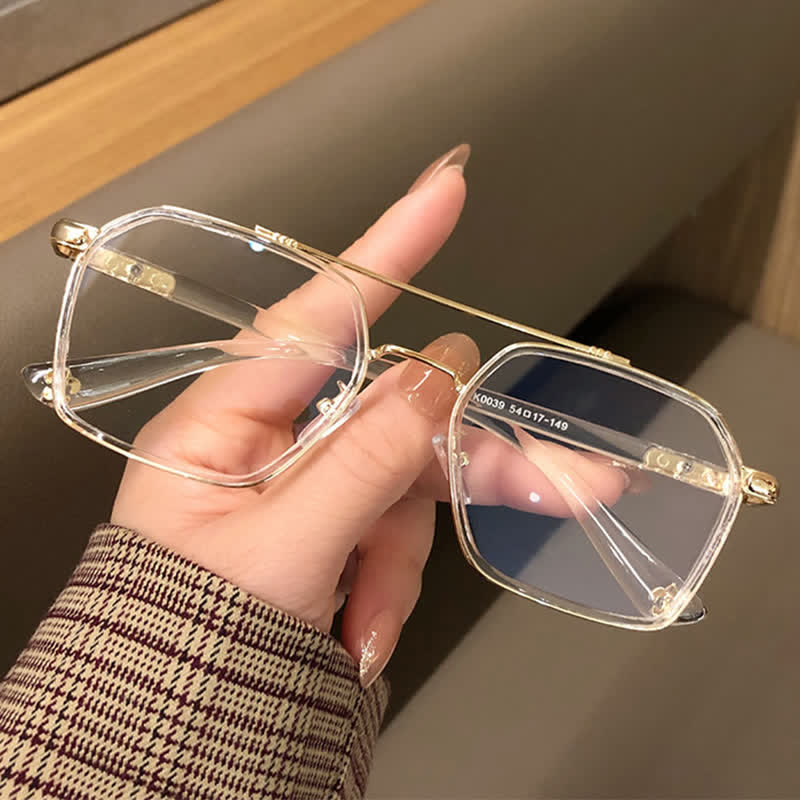 Spykay™ EG26920 Unsiex Square Frame Anti-blue Light Double Bridges Retro Glasses - Clear/Golden - image 19