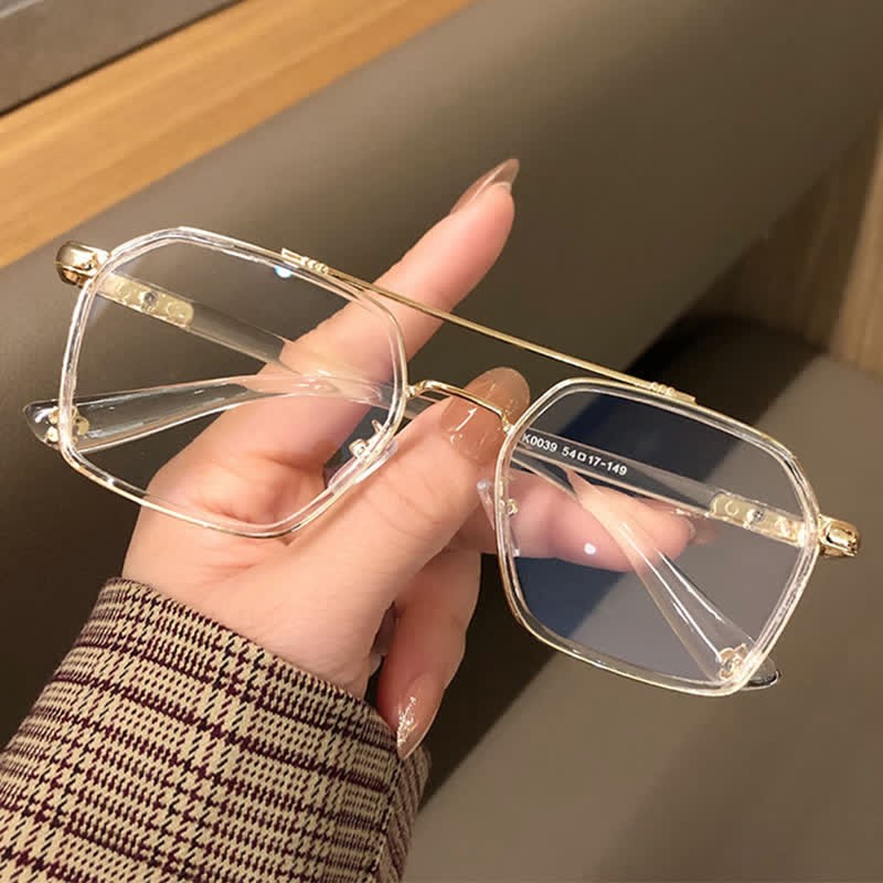 Spykay™ EG26920 Unsiex Square Frame Anti-blue Light Double Bridges Retro Glasses - Clear/Golden - image 19