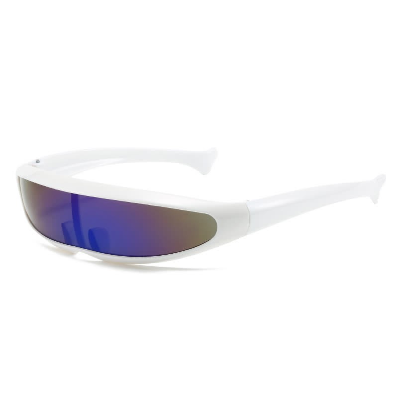 Spykay™ SG61011 One-piece Color Mirror Lens Monolens Cyclops Robotic Futuristic Narrow Y2K Punk Sunglasses - White/Blue - image 11