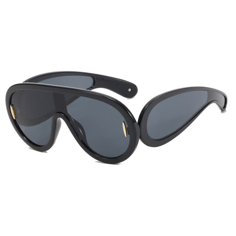 Spykay™ SG61002 Steampunk One-piece Frame Oversized Mirrored Sunglasses - Black - image 6