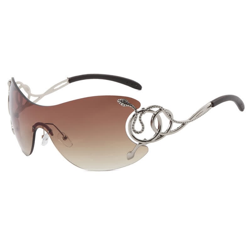 Spykay™ SG60904 Snake Design Temples One-piece Rimless Y2K Sunglasses
