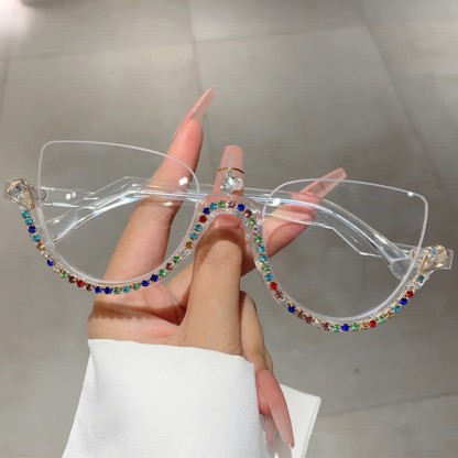 Spykay™ EG26687 Cat-Eye Frame Rhinestone Decor Semi-Rimless Glasses - image 2