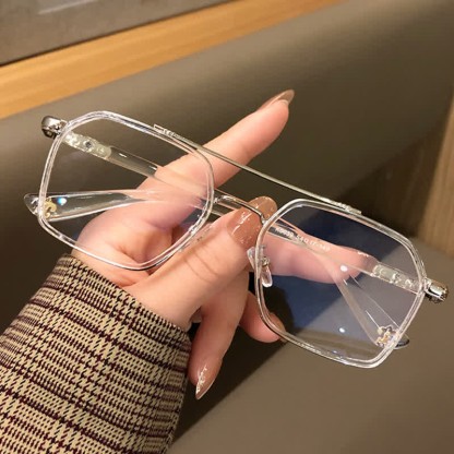 Spykay™ EG26920 Unsiex Square Frame Anti-blue Light Double Bridges Retro Glasses - Clear/Silver - image 16