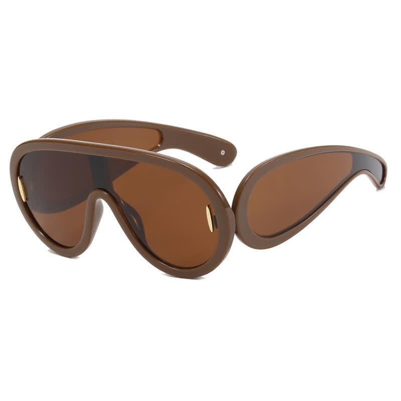 Spykay™ SG61002 Steampunk One-piece Frame Oversized Mirrored Sunglasses - Coffee - image 19