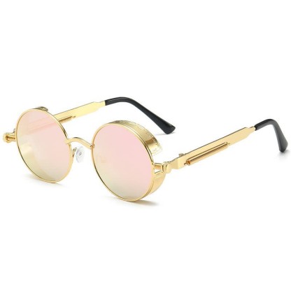 Spykay™ SG60945 Retro Punk Round Frame Spring Temples Sunglasses - Golden/Pink - image 12