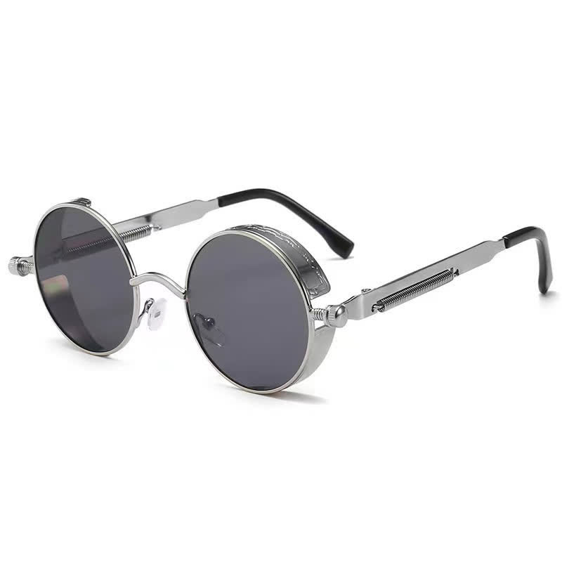 Spykay™ SG60945 Retro Punk Round Frame Spring Temples Sunglasses - Silver/Grey - image 10