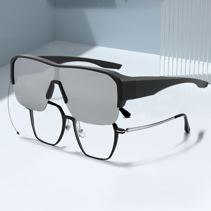 Spykay™ SG60959 Fit Over Glasses Semi-Rimless Polarized Sunglasses for Sports&Driving - Black/Silver - image 12