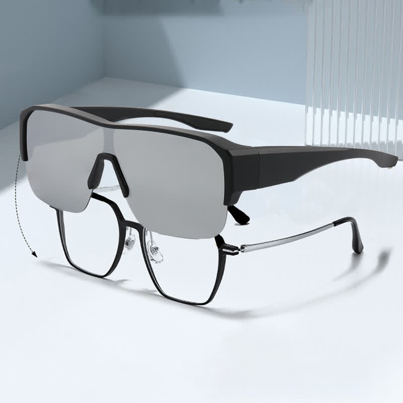 Spykay™ SG60959 Fit Over Glasses Semi-Rimless Polarized Sunglasses for Sports&Driving - Black/Silver - image 12