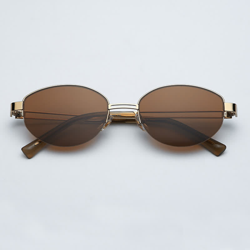 Spykay™ SG60778 Retro Fashion Oval Frame Hollow-out Temples Semi-Rimless Sunglasses with Nylon Lenses