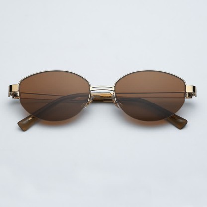 Spykay™ SG60778 Retro Fashion Oval Frame Hollow-out Temples Semi-Rimless Sunglasses with Nylon Lenses