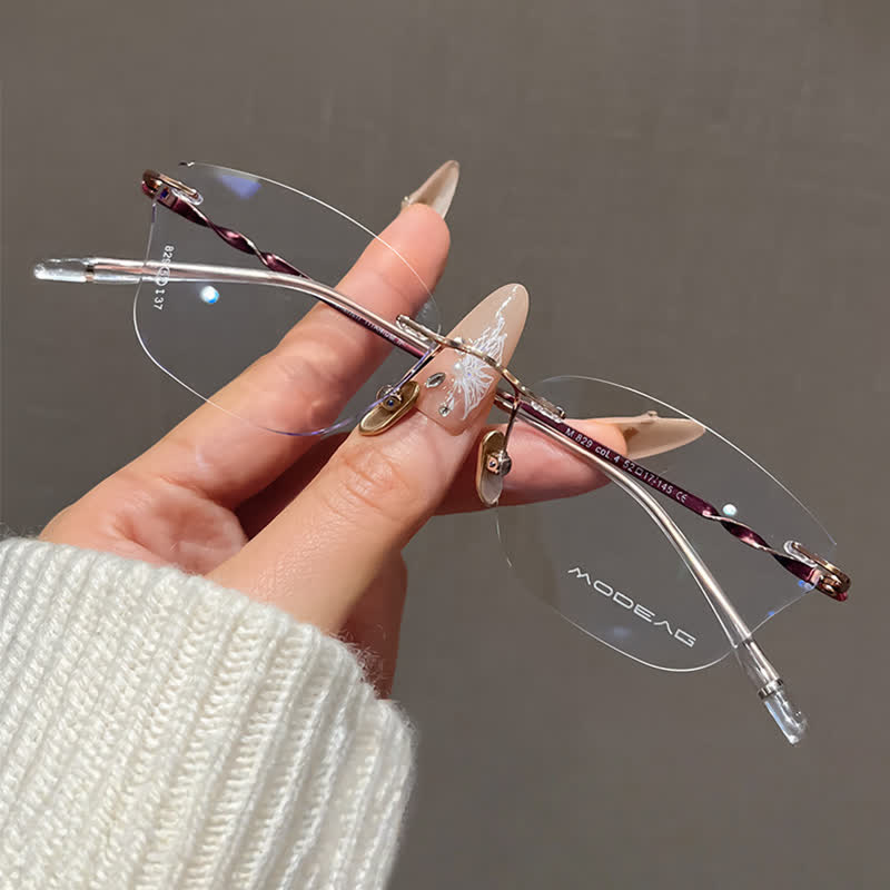 Spykay™ EG26889 Butterfly Titanium Frame Anti-blue Light Rimless Glasses - Rose Red - image 5
