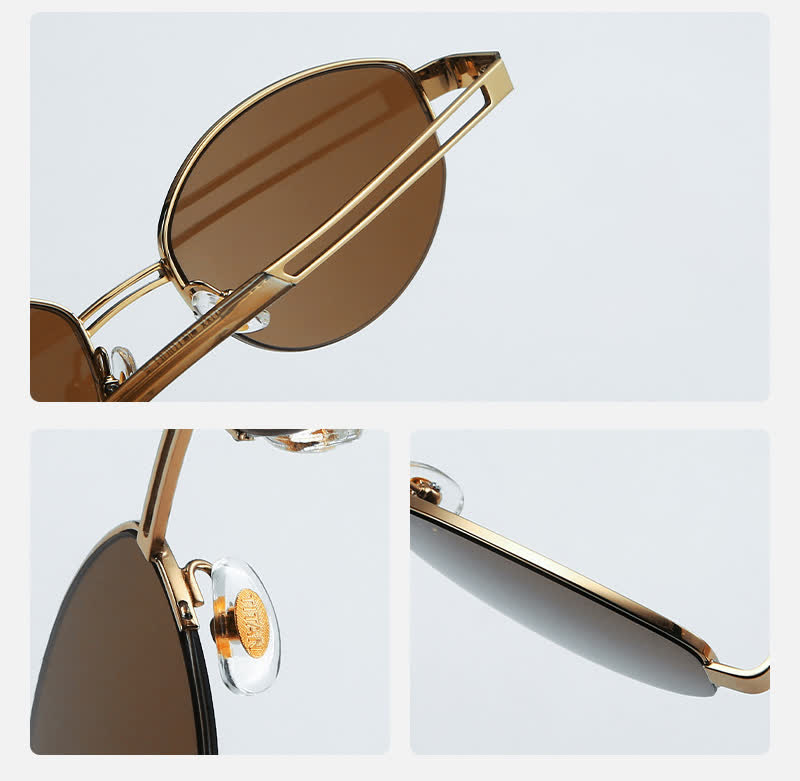 Spykay™ SG60778 Retro Fashion Oval Frame Hollow-out Temples Semi-Rimless Sunglasses with Nylon Lenses